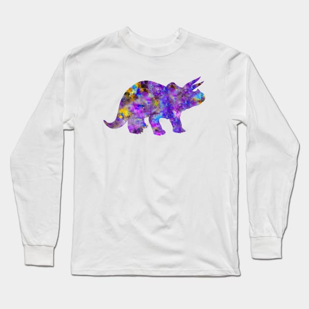 Purple Triceratops Watercolor Painting Long Sleeve T-Shirt by Miao Miao Design